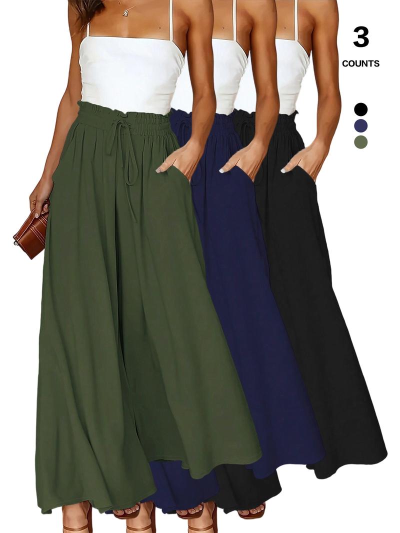 Women's Wide Leg Pants, Casual Loose Fit High Waist Drawstring Palazzo Trousers, All Season Comfortable Design with Pockets