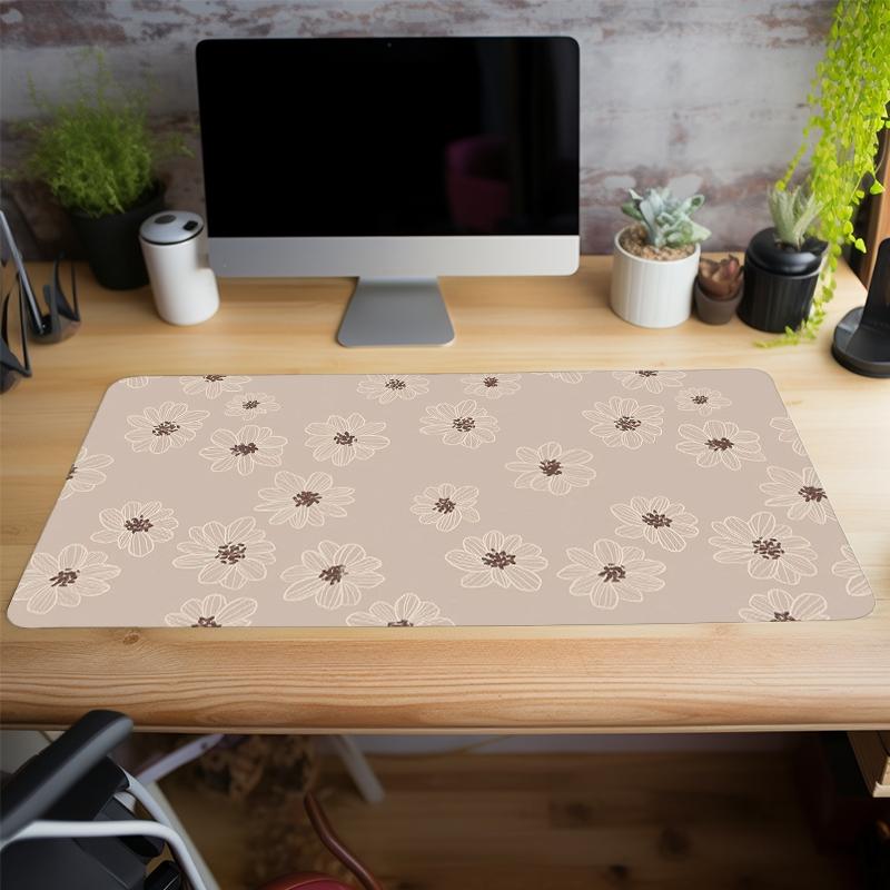 Cute Floral Pattern Extended Mouse Pad, Rectangle Gaming Mouse Pad, Non-slip Rubber Base Stitched Edge Desk Keyboard Mat for Home Office Game, Desk Accessories