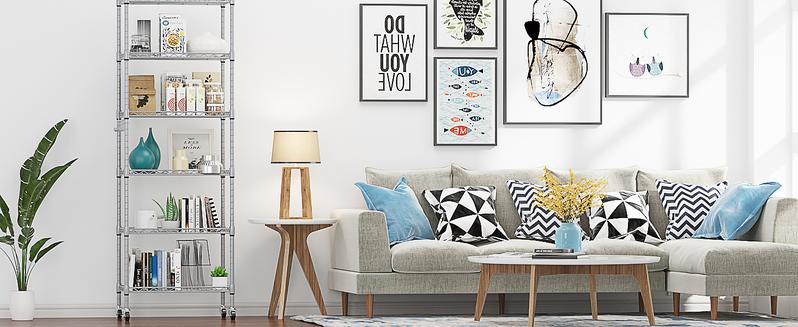 6-Tier Standing Storage Shelf with Wheels, Height Adjustable, Heavy Duty Shelving Unit with Hook for Bathroom Kitchen Garage Bedroom Trolley Rack Vanity Organizer