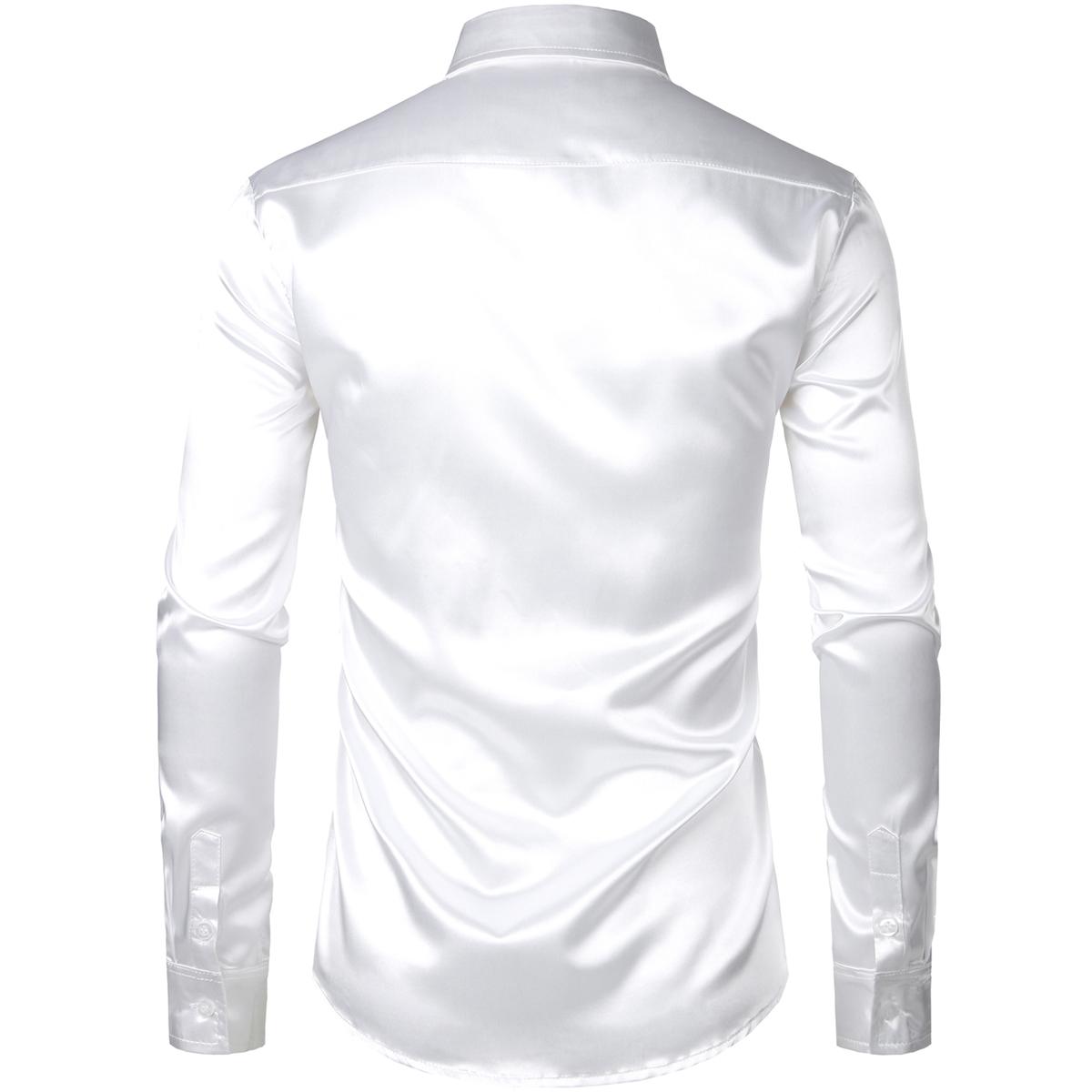 ZEROYAA Men's Luxury Shiny Silk Like Satin Button Up Dress Shirts Soft Polyester Fabric 4th of July Shirt for Men Casual Business Wear