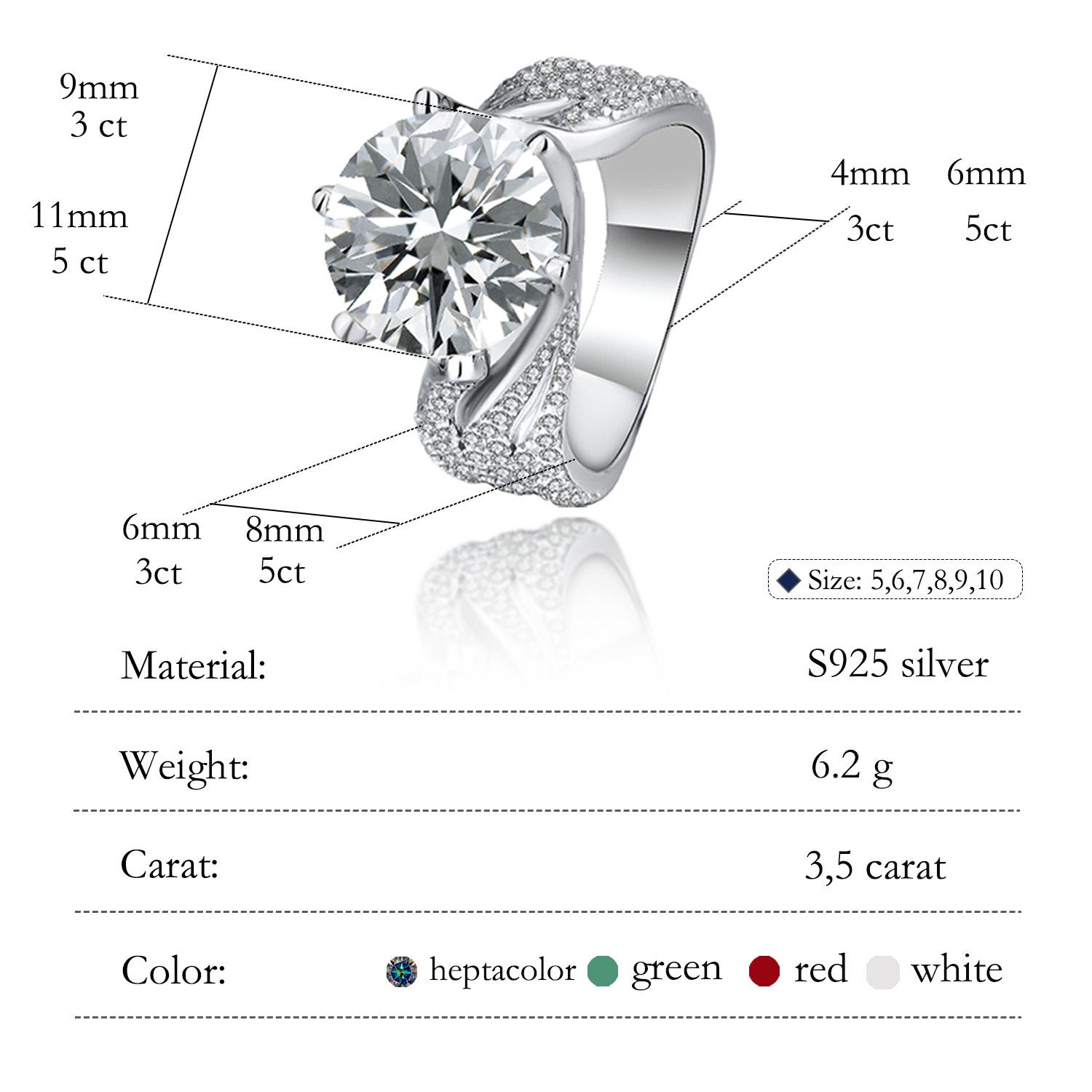 [JYJZZ178]  （Abril）Synthetic Moissanite S925 Silver 3 CT Six Claw Fashion Design Four Color Premium Feeling Proposal Couple's Ring.