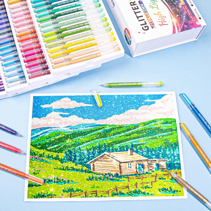 Glitter Gel Pens, Glitter Markers, 72 Pack Colored Pens for Black Paper & White Paper, 1.0mm Point Pens, Large Capacity Ink Pens for Coloring, Writing, Drawing, Journaling, Note Taking, School, Office, Home