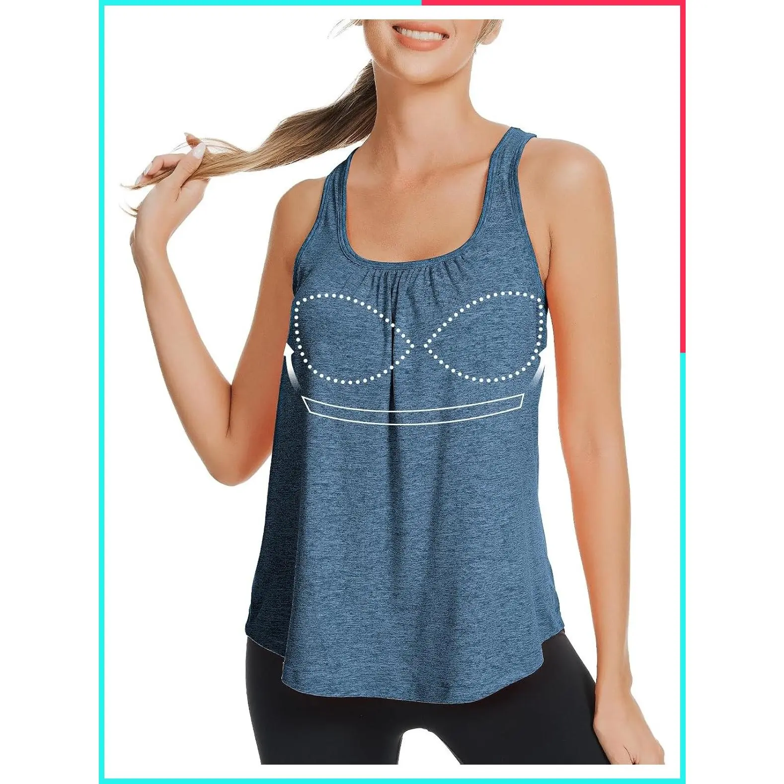 Women's Built-in Bra Tank Tops Loose Fit Yoga Camisoles for Workout