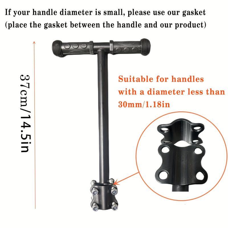 Universal Round Cart Handle - Ergonomic adjustable height replacement cart handle, durable metal construction with secure clamp installation, black handle suitable for campers, bicycles, lawn mowers, and gardening tools, round cart handle replacement part