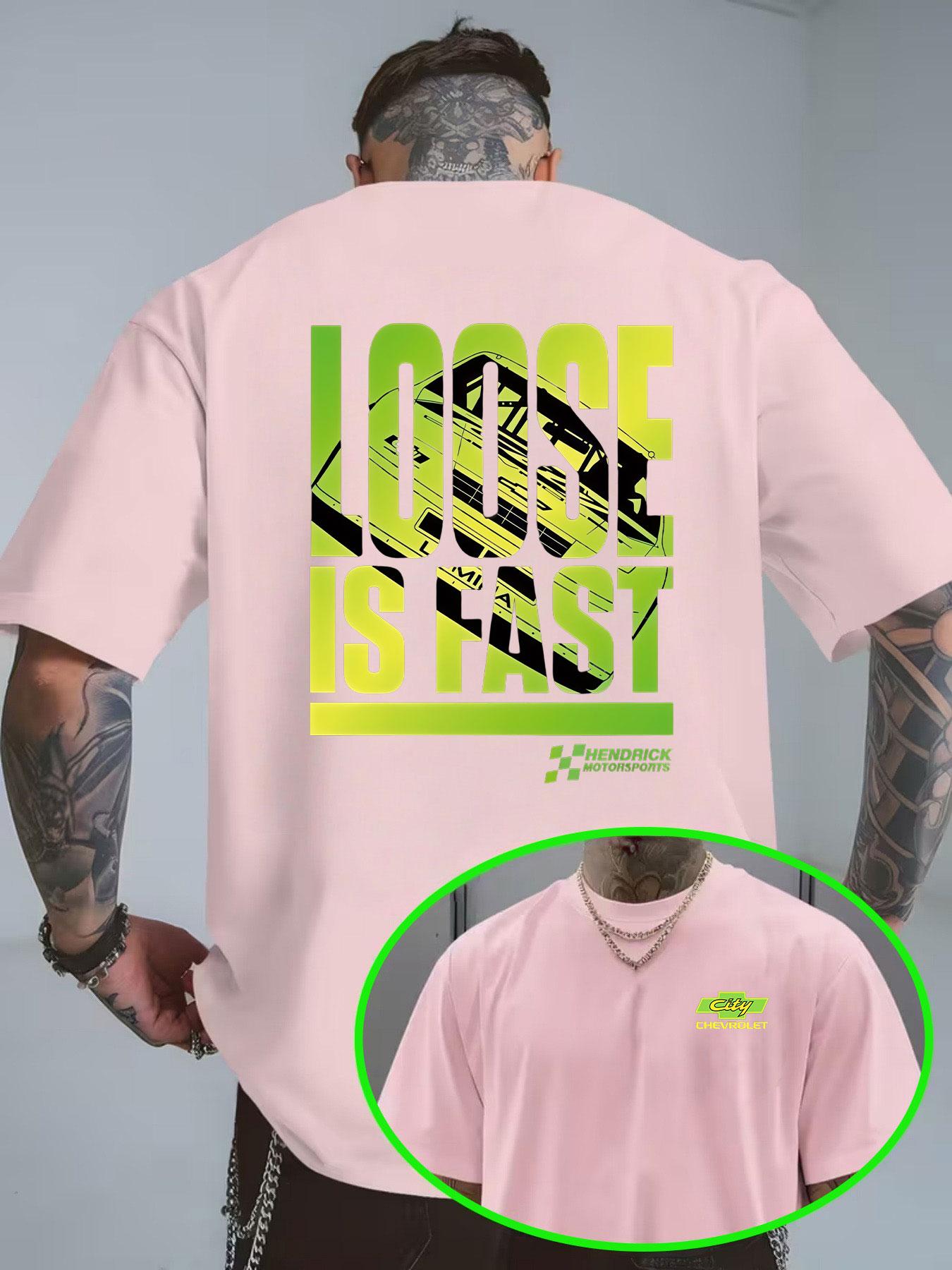 Men's Short Sleeve T-Shirt Summer Loose Fit, Racing Print American Motorcycle Style, Chevrolet Casual Long Top, All Seasons Wear