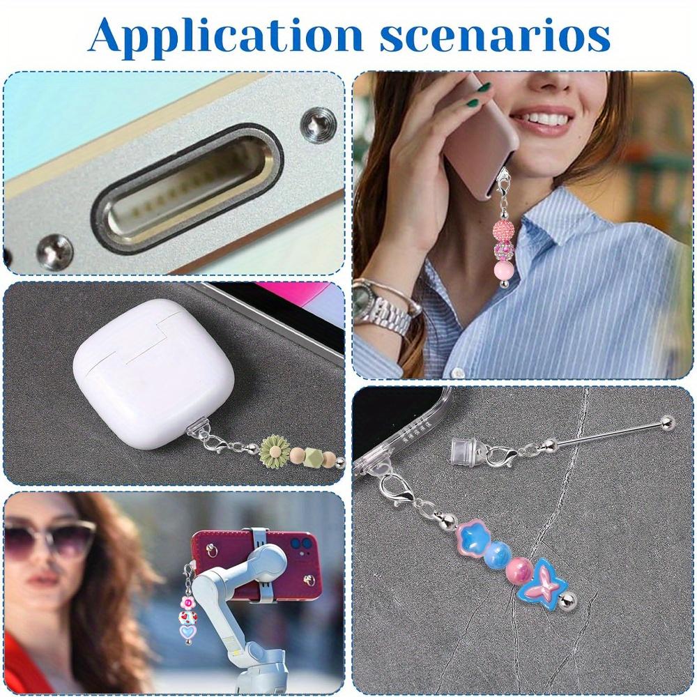 24pcs/12pcs/6pcs DIY Beadable Anti Dust Plug Cell Phone Charm for Type-C Charging Port