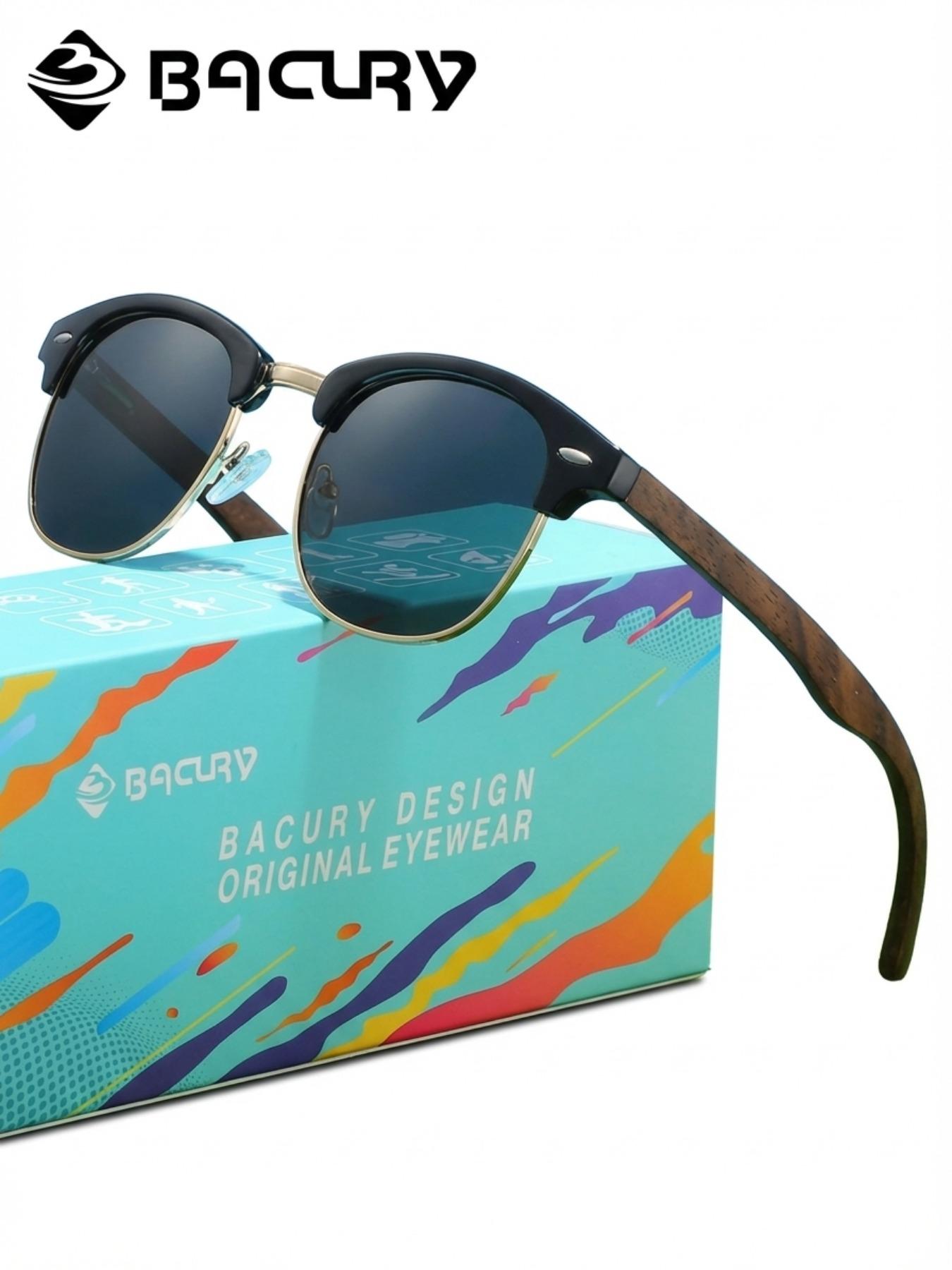 BACURY Retro Sunglasses, Polarizing Film, Men'S And Women'S Oval Half Frame, Fashionable Accessories, Daily Uv Protection, Glare Reduction, Wind And Dust Prevention, Glare Reduction