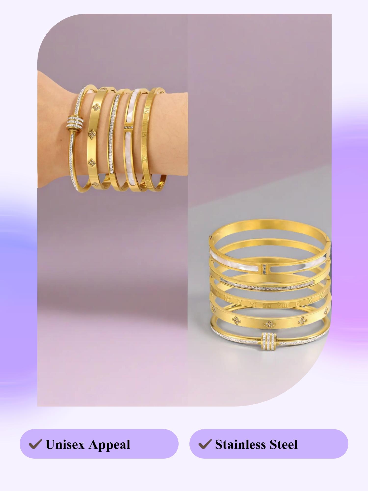 Elegant Stainless Steel Bangle Set, Trendy Stack Bangle, 5-Piece Fashionable Bracelet Classic Design, Perfect for Daily Wear & Special Occasions Elegant Stainless Steel Bangle Set, Trendy Stack Bangle, 5-Piece Fashionable Bracelet Classic Design, Perfect for Daily Wear & Special Occasions