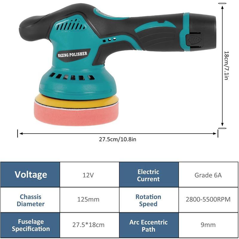 Cordless Car Buffer Polisher, 6 In Mini Buffer Polisher Kit with 2 Pack 12V Rechargeable Batteries,8 Variable Speed 5500RPM Orbital Polisher for Car Boat Detailing, Polishing,Scratch Removing