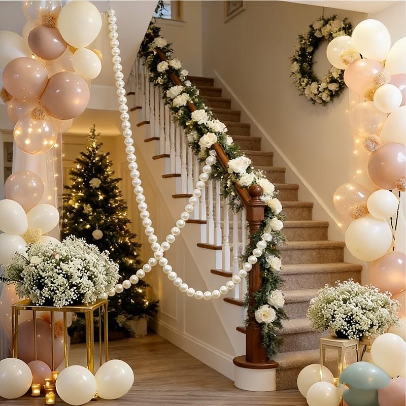 White Faux Pearl Garland for Staircase | 20 Large Pearls String Decor for Wedding Party Banister Party Decoration | Elegant 3.15 Inch Bead Accent for Home Event Styling | Versatile Wrap for Adult Celebrations | US Holiday Ready