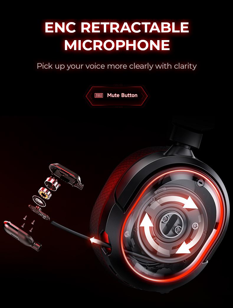 【Live broadcast exclusive】Picun G2 Bluetooth Gaming Headset, 7.1 Surround Sound, Retractable Earbud, 4-in-1 Audio Cable, Electronic 5ms Low Latency, Rechargeable ENC Microphone for PC PS4 PS5 Audio Cable Headphone