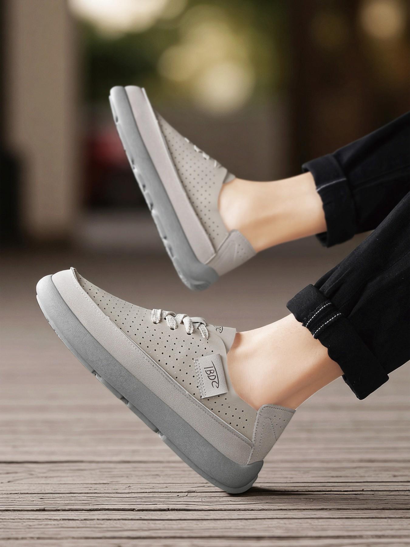 Breathable Two-Way Design Shoes, Soft Sole Slip-On Lazy Person Shoes, Versatile Commuter Shoes, Hole-Punched Casual Footwear