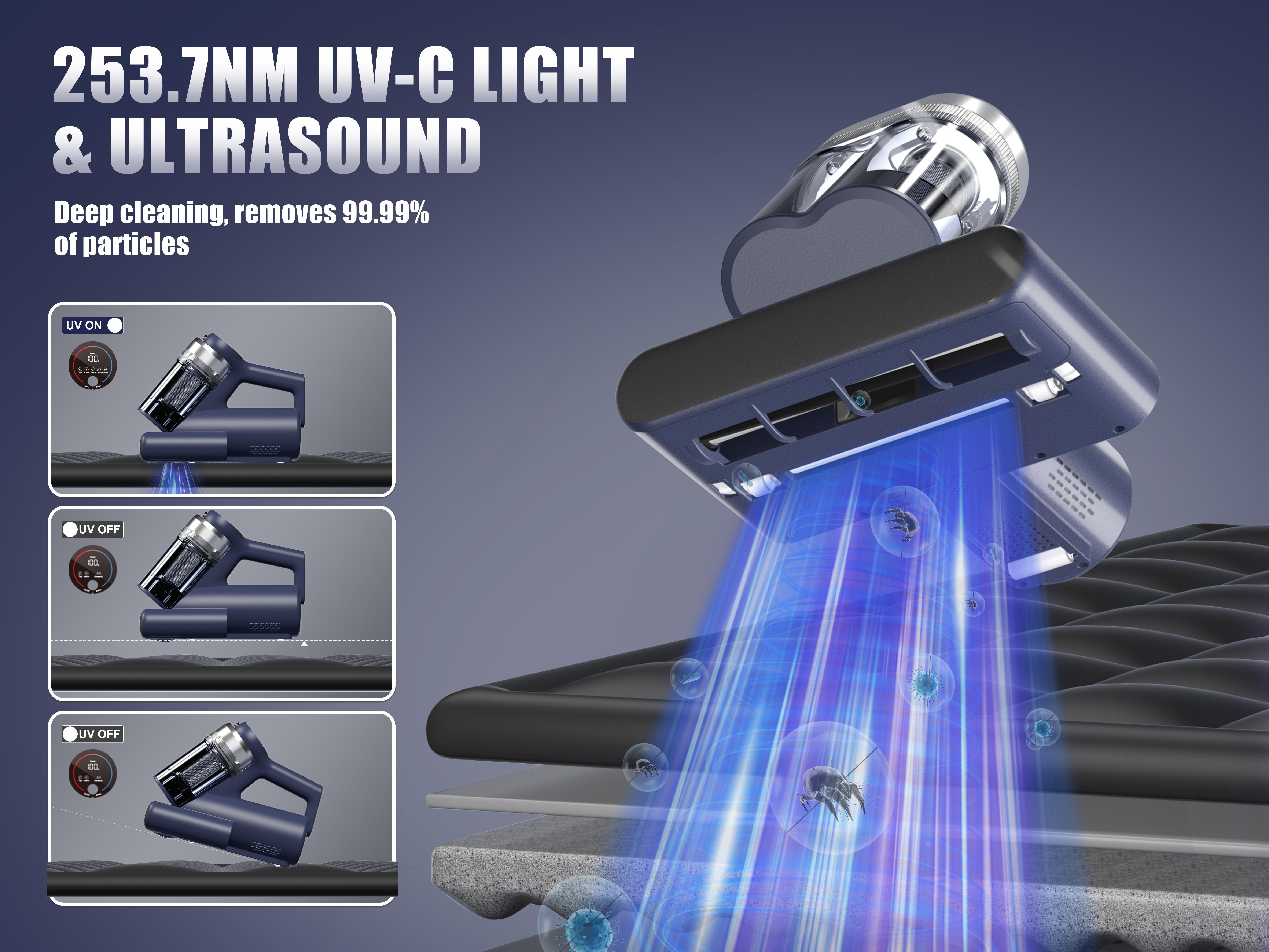 Teant Mattress Vacuum Cleaner for Dust Mites Removal, Bed Vacuum with UV-C Light & 149℉ Hot Air & Aroma Tablet & LED Display, Hyper Helix Motor&16Kpa Powerful Suction Double-Cup Handheld Vacuum Cleaner With HEPA Filter for Bed Couch Sofa Teant Mattress Vacuum Cleaner for Dust Mites Removal, Bed Vacuum with UV-C Light & 149℉ Hot Air & Aroma Tablet & LED Display, Hyper Helix Motor&16Kpa Powerful Suction Double-Cup Handheld Vacuum Cleaner With HEPA Filter for Bed Couch Sofa