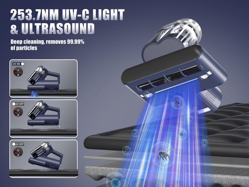 Teant madrassdammsugare för borttagning av dammkvalster, sängdammsugare med UV-C-ljus och 149℉ varmluft och aromtablett och LED-display, Hyper Helix-motor och 16 kPa kraftfull sugande handhållen dubbelkoppsdammsugare med HEPA-filter för säng, soffa och soffa Teant Mattress Vacuum Cleaner for Dust Mites Removal, Bed Vacuum with UV-C Light & 149℉ Hot Air & Aroma Tablet & LED Display, Hyper Helix Motor&16Kpa Powerful Suction Double-Cup Handheld Vacuum Cleaner With HEPA Filter for Bed Couch Sofa