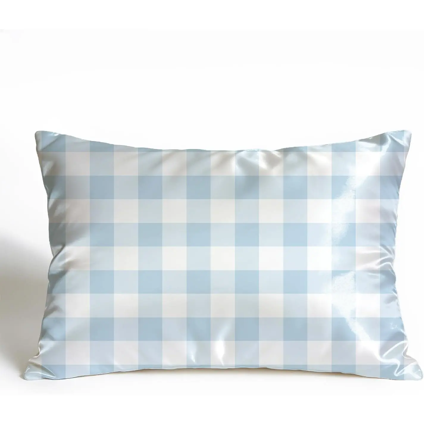 Blue Gingham 20x30 Silk Pillow Covers for Sleeping Bed Decor