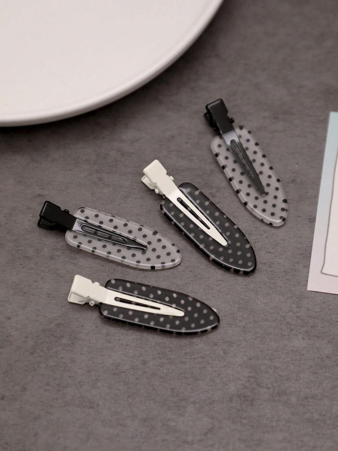 4pcs/Set Acetate Seamless Hairpin, Black & White, Acrylic Alligator Hair Clips, Flat Hair Clips, Cute Bangs & Hair Clips Accessories Polka Dot Hair Clips Bb Clamps Bangs Side Combs, Cute Fashion Accessories for Women and Girls