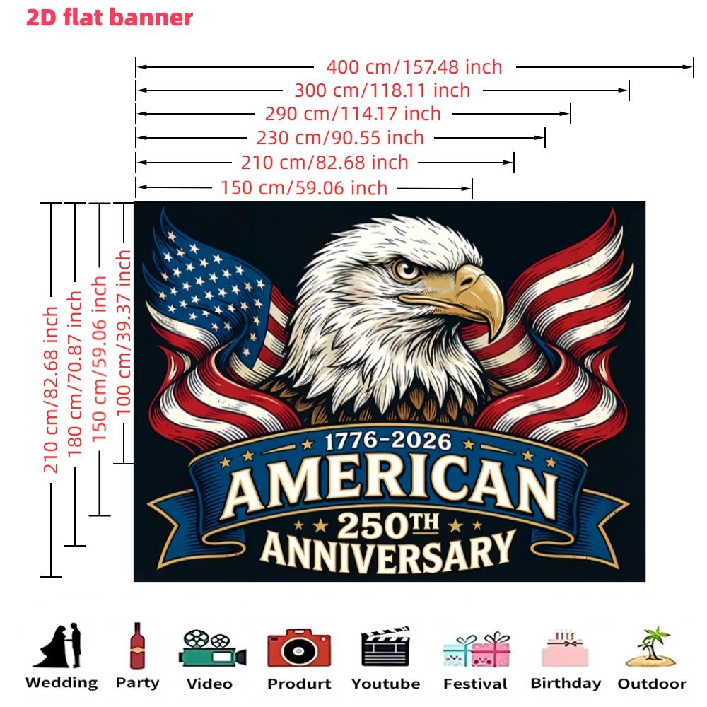 Independence Day 250th Anniversary Banner, Starry Sky with Fireworks and Bald Eagle, Polyester, Ideal for Home, Office, Outdoor Decor, Party Gifts