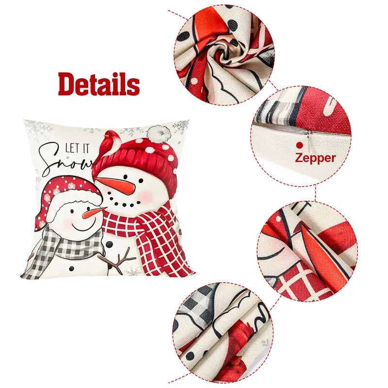 4pcs Set of 18x18 Inch Christmas Throw Pillow Covers,  Winter Holiday Cushion Case Decoration, Snowman Christmas tree Designs, ZipperClosure,Linen,Peach Skin, Merry Christmas Decor 2026 for Home, Couch, Sofa, Living Room – No Inserts Included