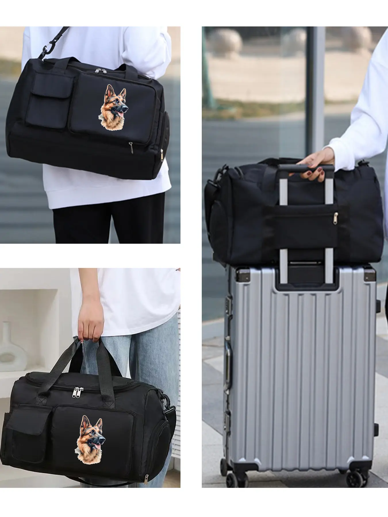 German Shepherd Pattern Multi-functional Crossbody Bag, Daily Sports Shoulder Bag, Suitable for Sports and Commuting. Multiple Pockets, Durable with Large Capacity, Adjustable Shoulder Strap and Independent Shoe Compartment, An Ideal Gift.