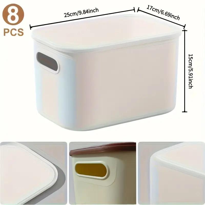 Stackable Storage Box with Lid, 8 Counts Modern Simple Plastic Organizer Container, Durable Plastic Storage Box for Home Office Dormitory School