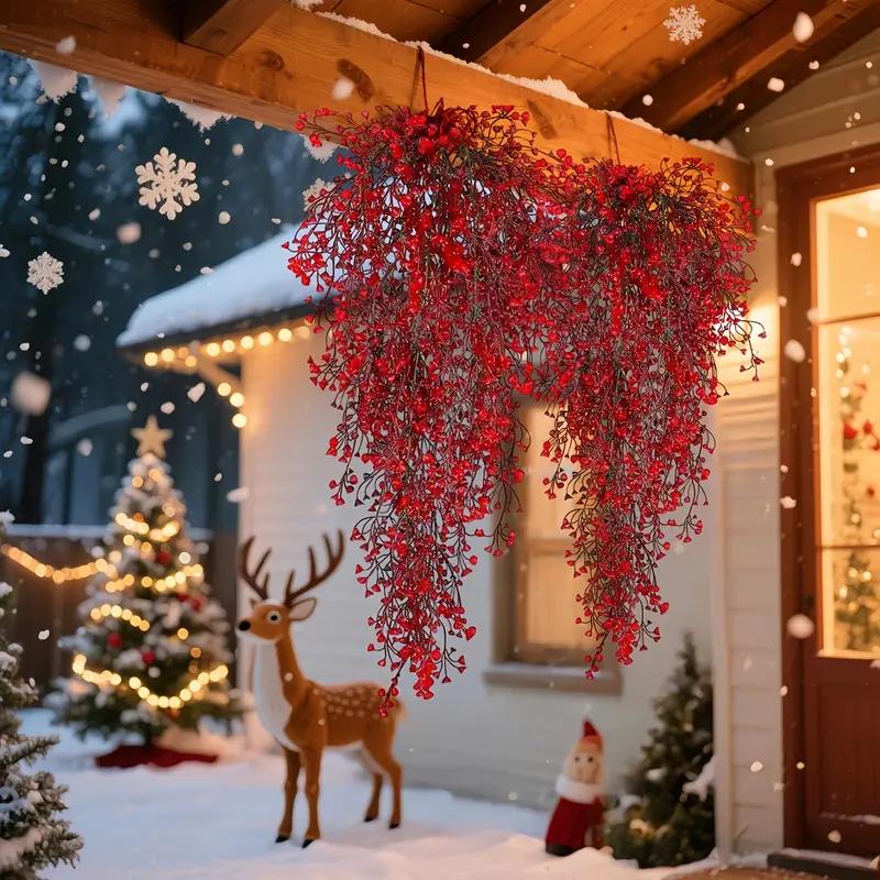 4-Pack - Red Poinsettia Christmas Vine Artificial Vines - Realistic Plastic Christmas Decorations, No Required, Easy to Hang, Suitable for Home and Holiday Decorations, Winter Seasonal Decoration, Elegant Decoration, Durable Decoration, Decorative Flowers