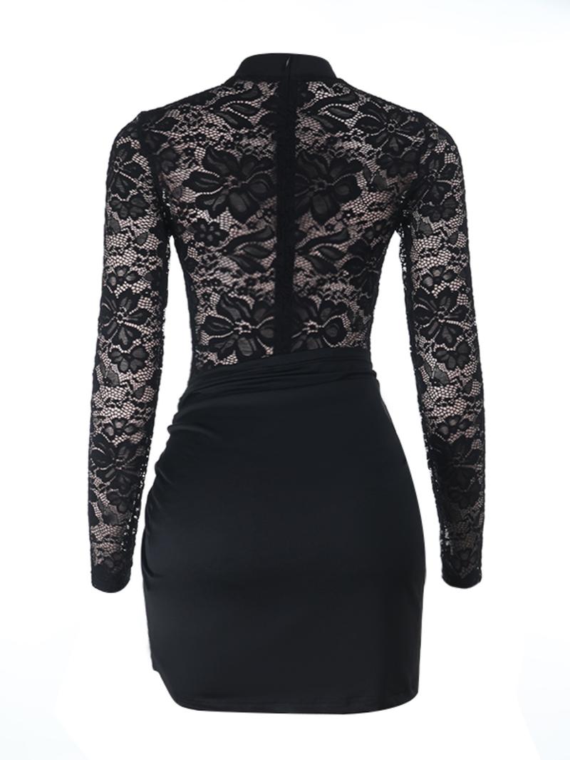 Elegant Lace Long Sleeve Bodycon Dress, Slim-Fitting Evening Dress, Perfect for Parties & Special Occasions, Women's Fashion Clothing