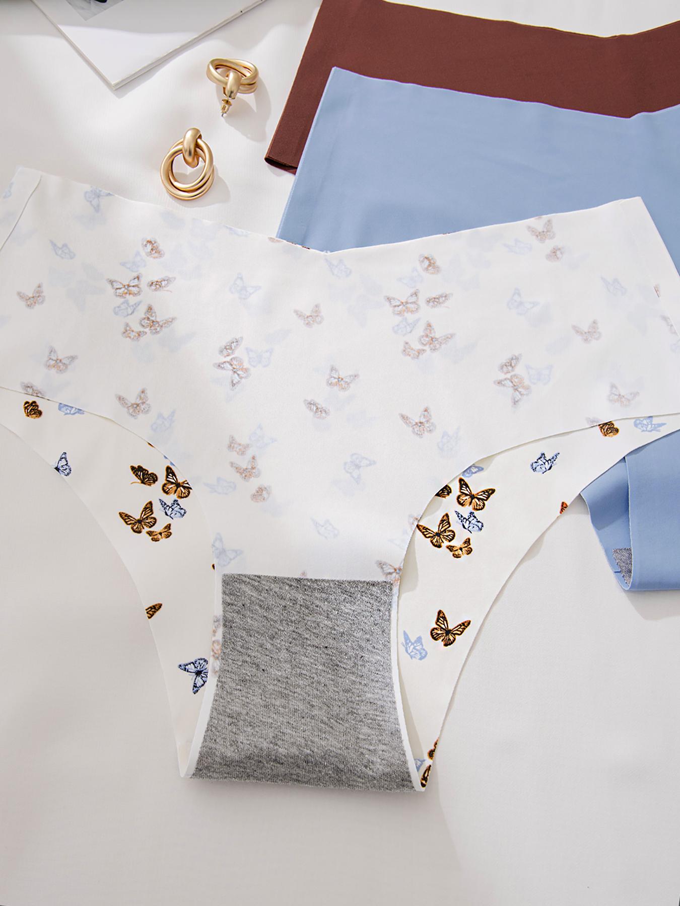 Women's 3pcs Butterfly Print Thong Set, Soft Comfy Breathable Seamless Panty for Daily Wear, Fashion Breathable Underwear, Women's Underwear for All Seasons