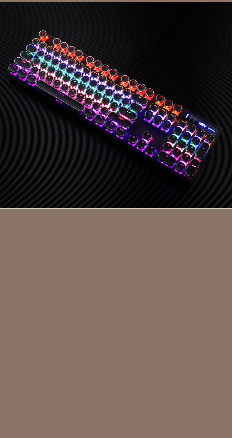 MageGee MK-Storm Typewriter Mechanical Gaming Keyboard, Retro Punk Round Keycaps Blue LED Backlight USB Wired Computer Keyboard for Gaming and Office, Compatible with Windows