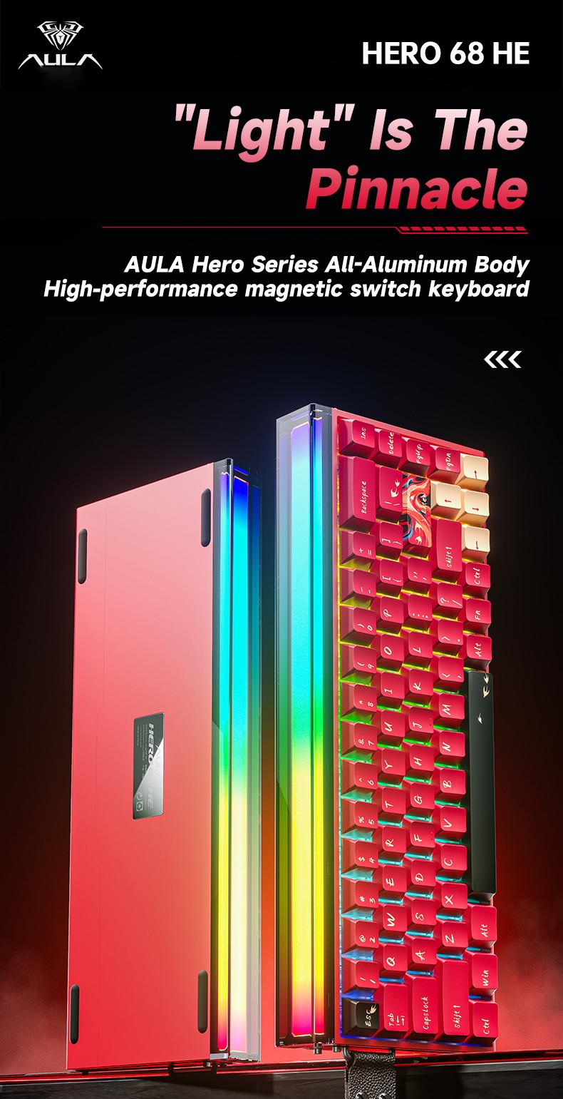 [New]AULA HERO 68 Ultra Aluminum Wired Magnetic Switch 65% Gaming Keyboard, RT 0.005mm, 8K Hz Polling Rate, Ultra-Fast Response, CNC Aluminum Body, RGB Backlight, Supports RS, SOCD,  MPT Functions(Comics White) Pro Gamer Design TikTokShopfalldealsforyou