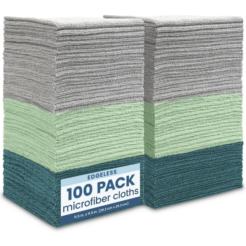 100 Pack Microfiber Cleaning Cloth, Edgeless Bulk Towels for Home, Reusable Microfiber Towels for Cars, Cleaning Rags, Assorted, 11.5 Inches x 11.5 Inches, 100 Count