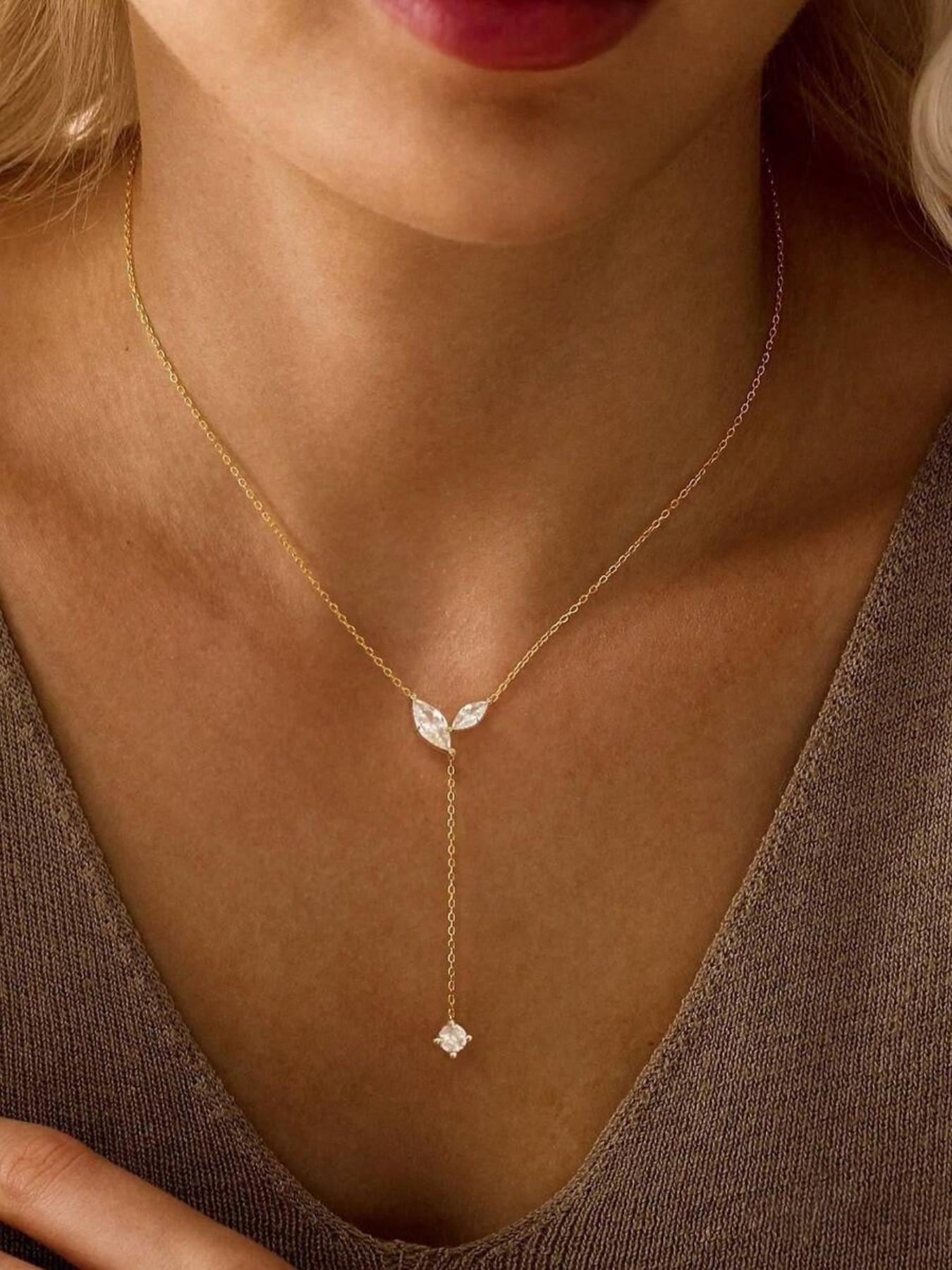 Elegant Water Drop Copper Zircon Y-Shape Necklace for Women, Perfect for Daily Wear, Evening Parties, Ideal Gift