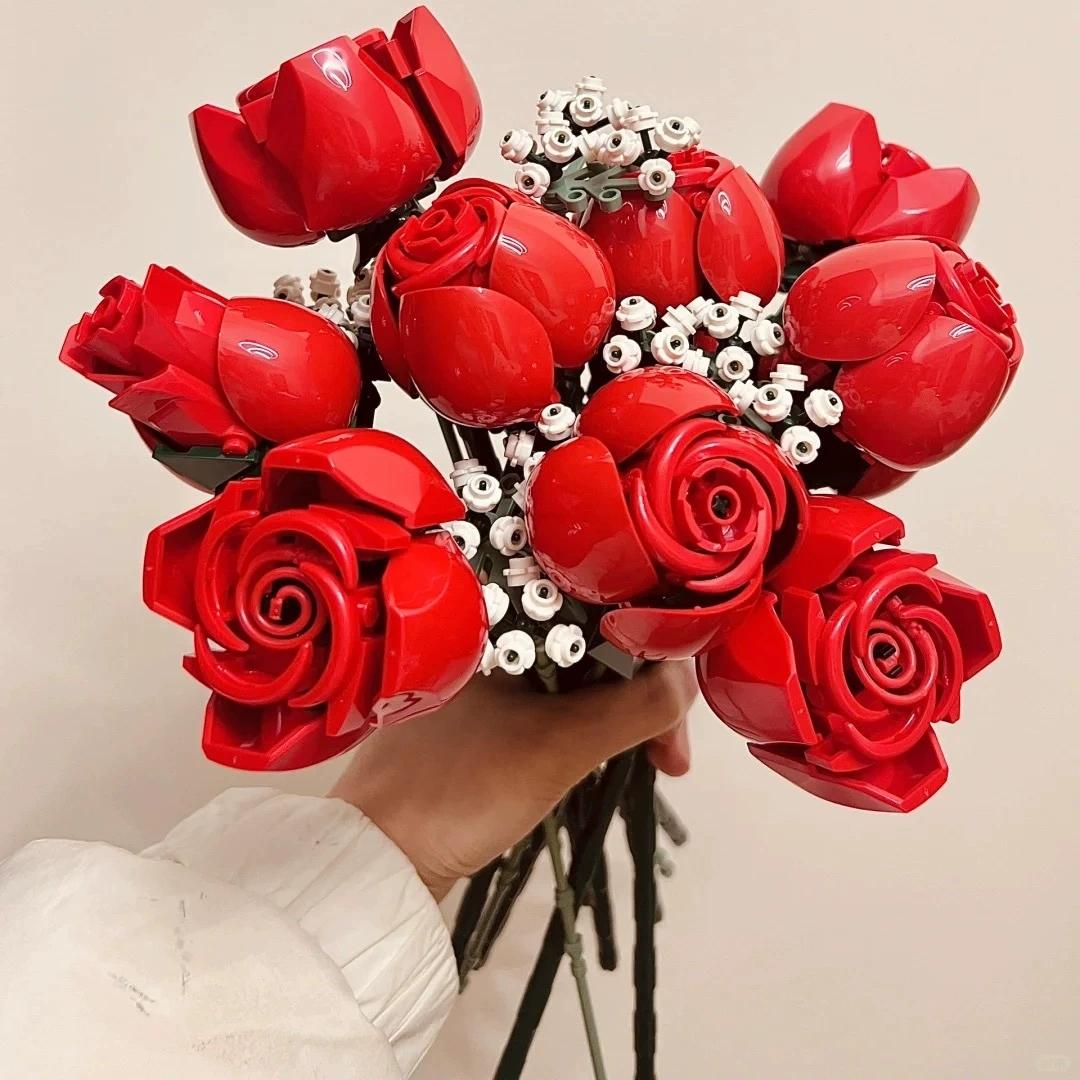 789pcs Pink Rose Bouquet Building Blocks Set, Red Rose, Christmas & Valentine's Day Gift for Girlfriend
