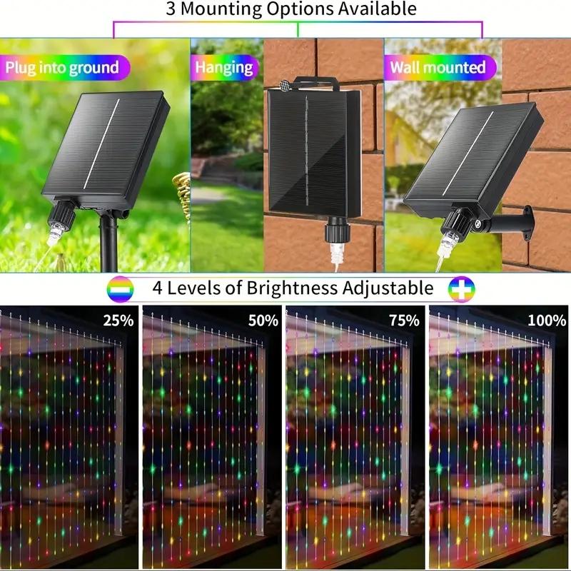 Solar Powered LED Curtain Light with Remote Control, 8 Light Modes Decorative String Light with Timer & Hook, Outdoor LED Decorative Light for Garden, Yard, Party, Wedding