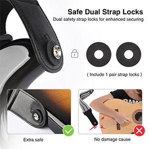 LEKATO LGS-4 Guitar Strap with 3.3" Wide Sponge Pad, Bass Straps for Electric Guitar for Effective Decompression Padded Bass Guitar Straps Adjustable Length from 42" to 58" with 2 Safety Locks & 6 Picks