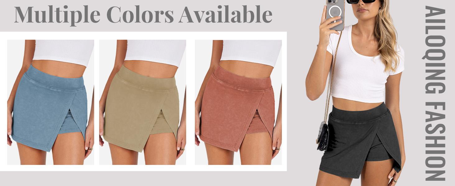 SCUSTY Women's Mini Skirts High Waist Split Hem Casual Fitted Athletic Bodycon Skort Skirts with Shorts