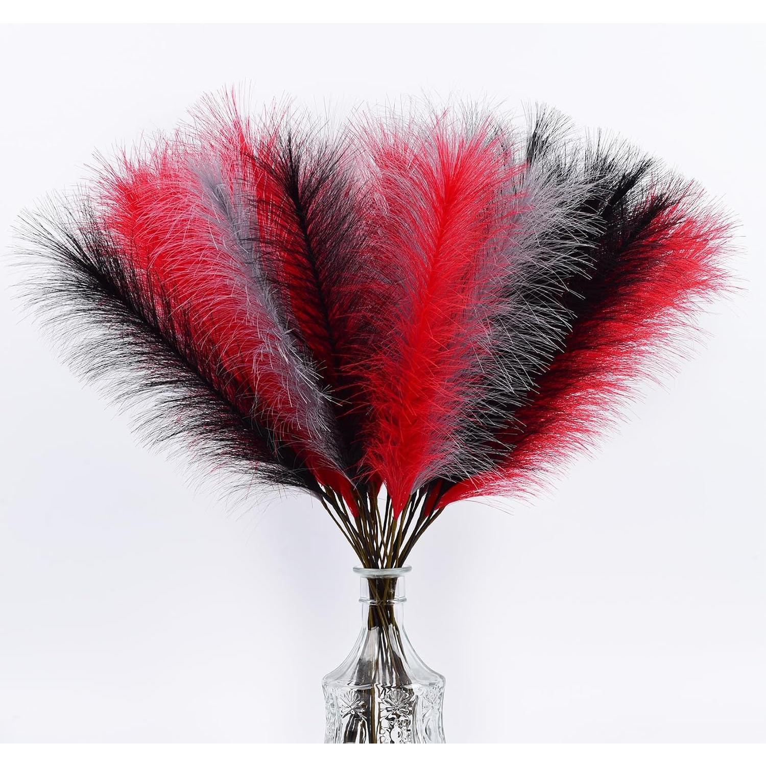 Red Pampas Grass Decor,23Inch 12 count Faux Pampas Grass Bouquets Artificial Pampas  Pampas Flower for  Living Room Bedroom Vase Decor