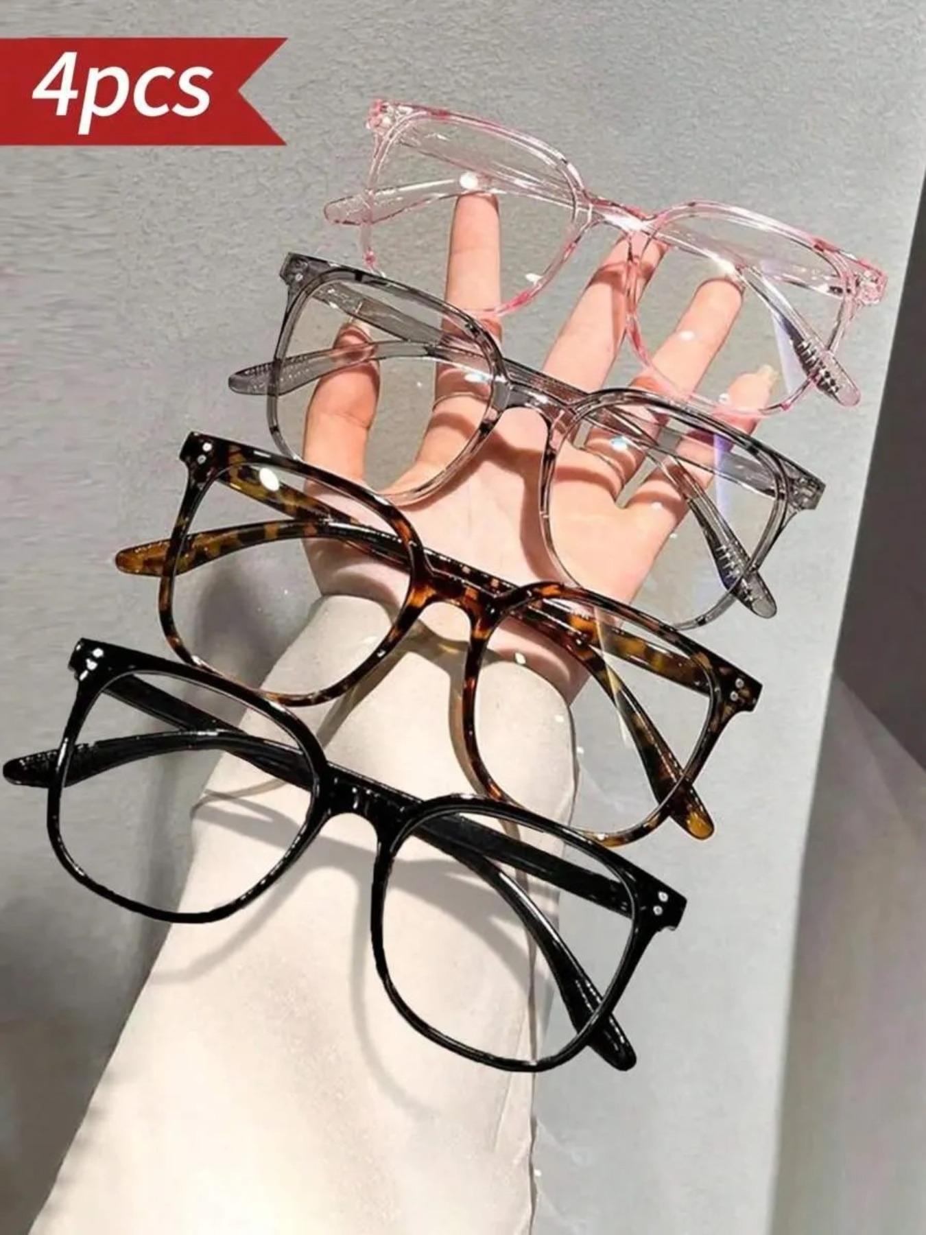 4 Piece Set Anti-Blue Light Glasses, Unisex Large Frame Design, Multi-Color Options Available, Reduces Eye Strain for Reading and Computer Use, Stylish Protective Glasses