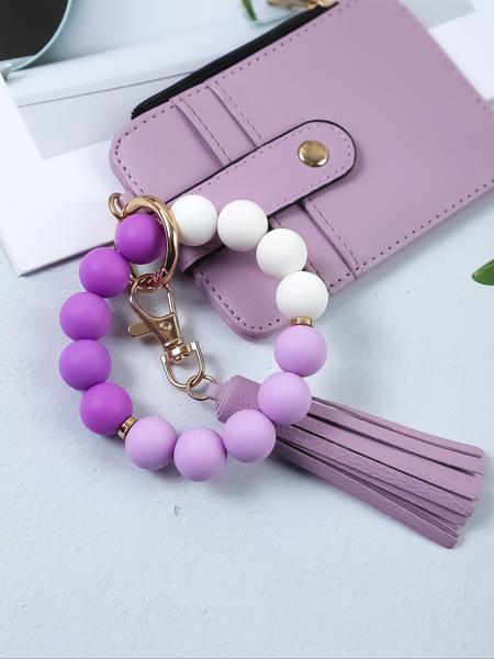 1pcs minimalist style, featuring marble-patterned silicone beads handcrafted into a western cowboy bag, wrist keychain, women's wallet card holder, bracelet key ring, Keychain Wristlet, perfect gift for friends or mothers