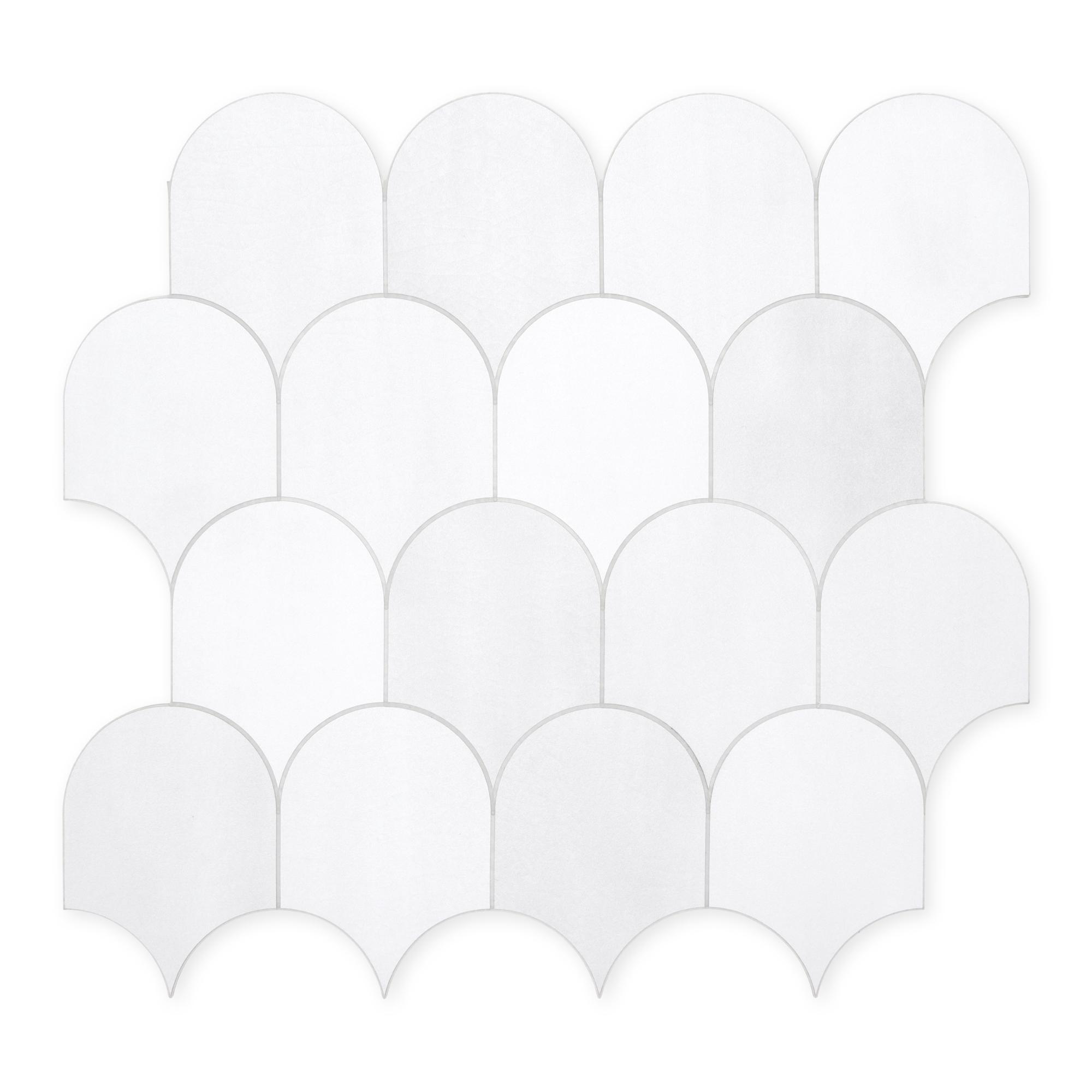 INNO STICKERS 10-Sheet Fish Scale Peel and Stick Backsplash Tile 11.4''x10.9" 3D White Scallop Handmade Looks Self Adhesive Wall Tiles for Kitchen Bathroom