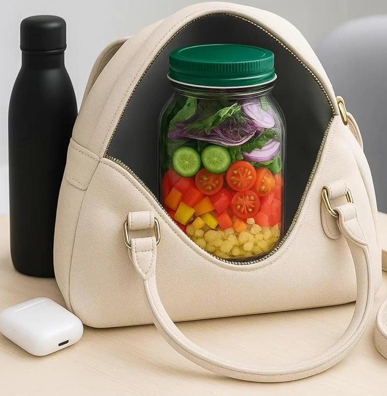 Portable Salad Container with Leakproof Dressing Compartment, Fresh & Easy Meal Prep Jar, Eco Friendly Plastic, Perfect for Home, Work, Travel, Fitness, and On the Go Healthy Storage Reusable Stackable Kitchen