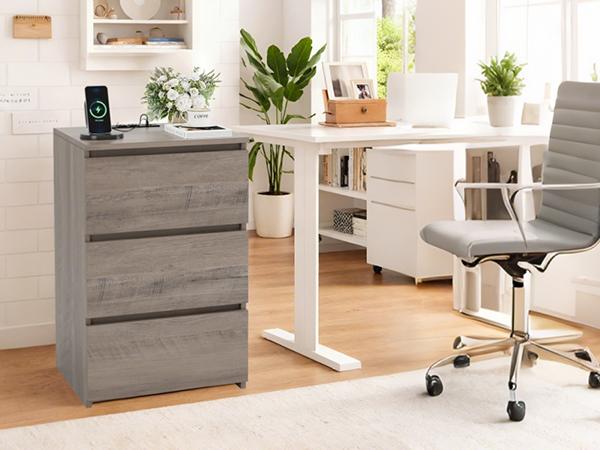 FOTOSOK Nightstand Set of 2, Nightstad with Charging Station, White Nightstand with 3 Drawers, Nightstand with USB Ports, Power Outlets, Silent Slides, Wooden End Side Table Bedside Table for Bedroom, 2 Pcs