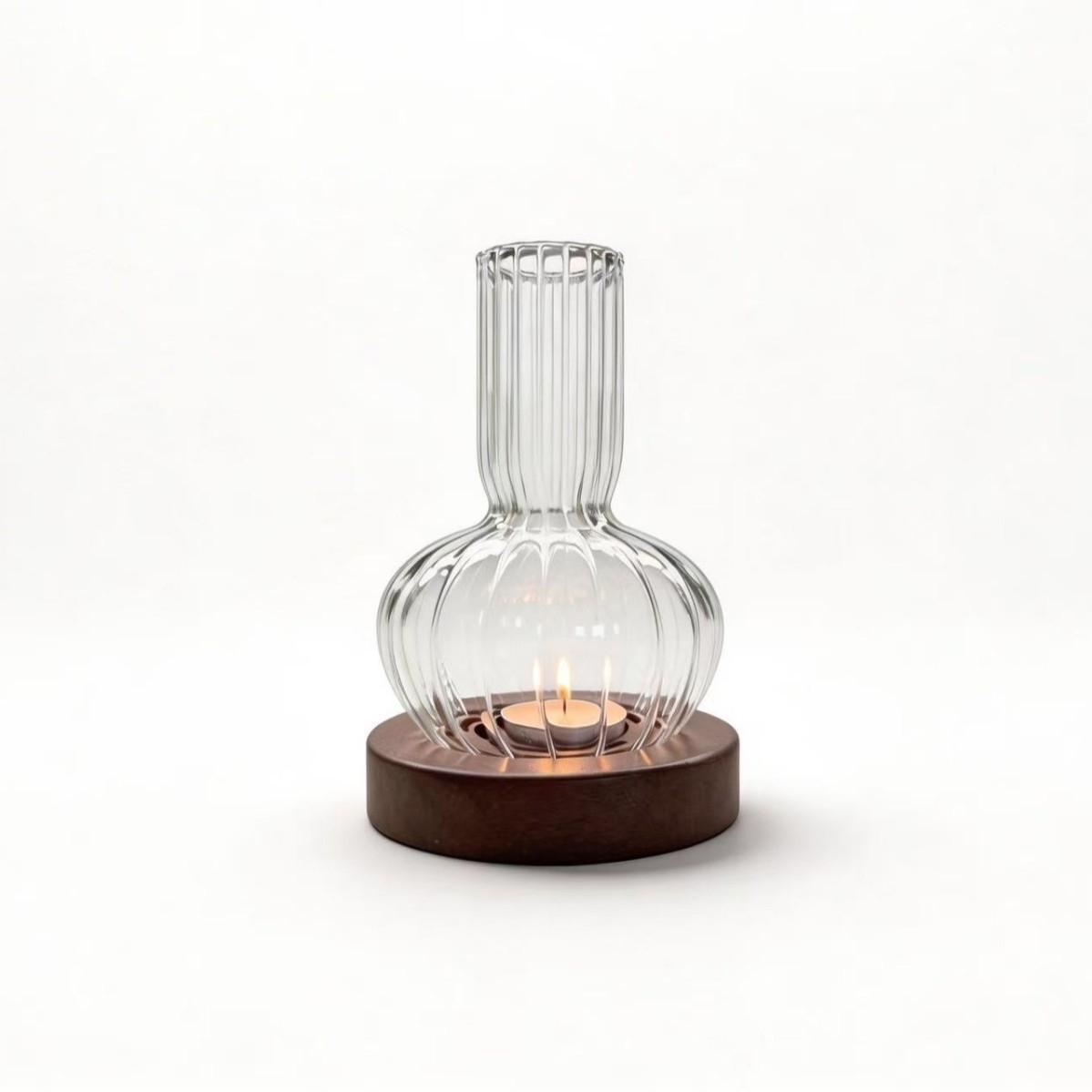 Solid Wood Base, Transparent Glass Candlestick; Elegant Centerpiece For Tea Candles, Suitable For Weddings And Table Decorations, A Mother'S Day Gift For Mom.