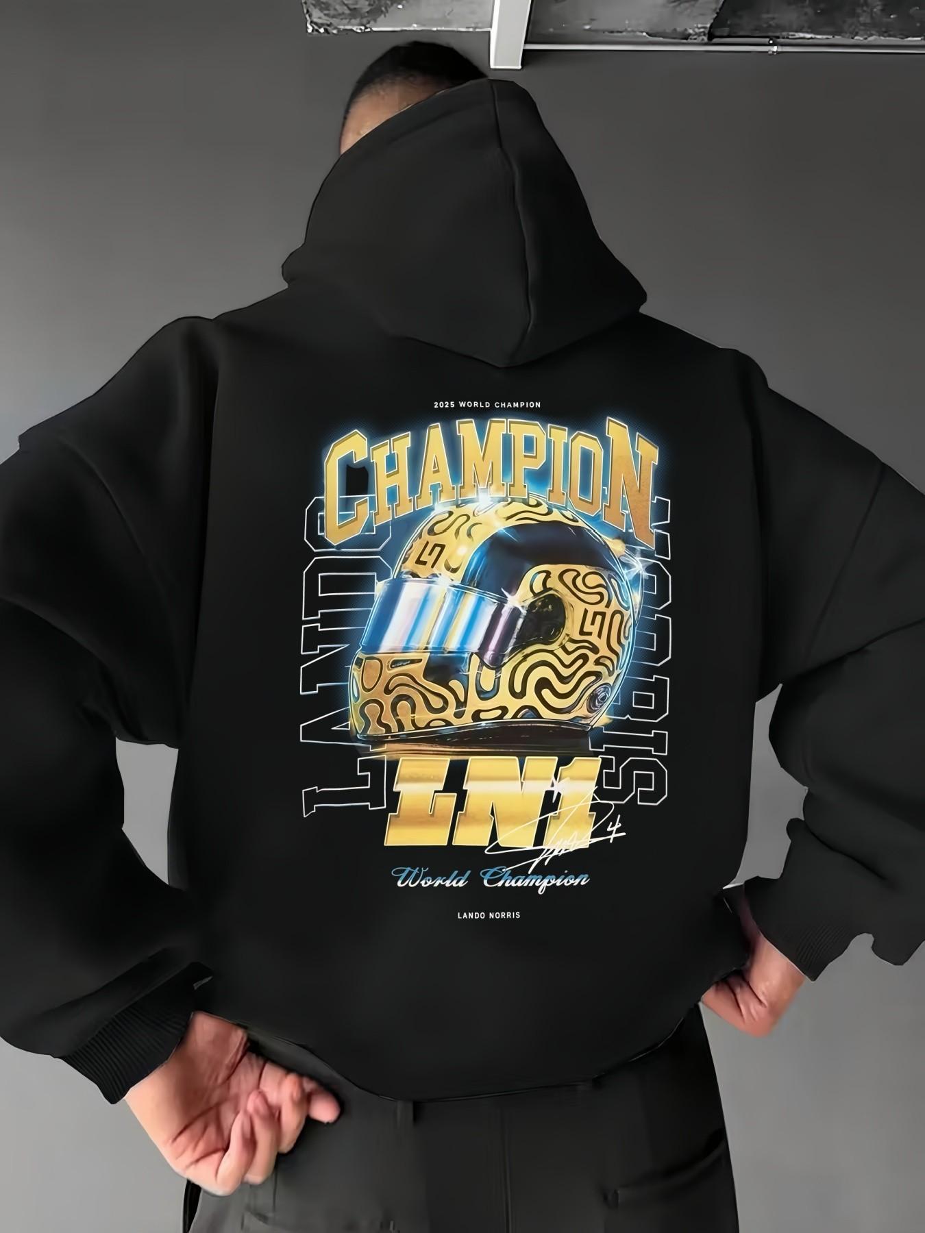 Mclaren F1 Team Lando Norris World Champion Unisex Hoodie, Casual Loose-Fitting F1 Racing T-Shirt, Random Print, Fall & Winter