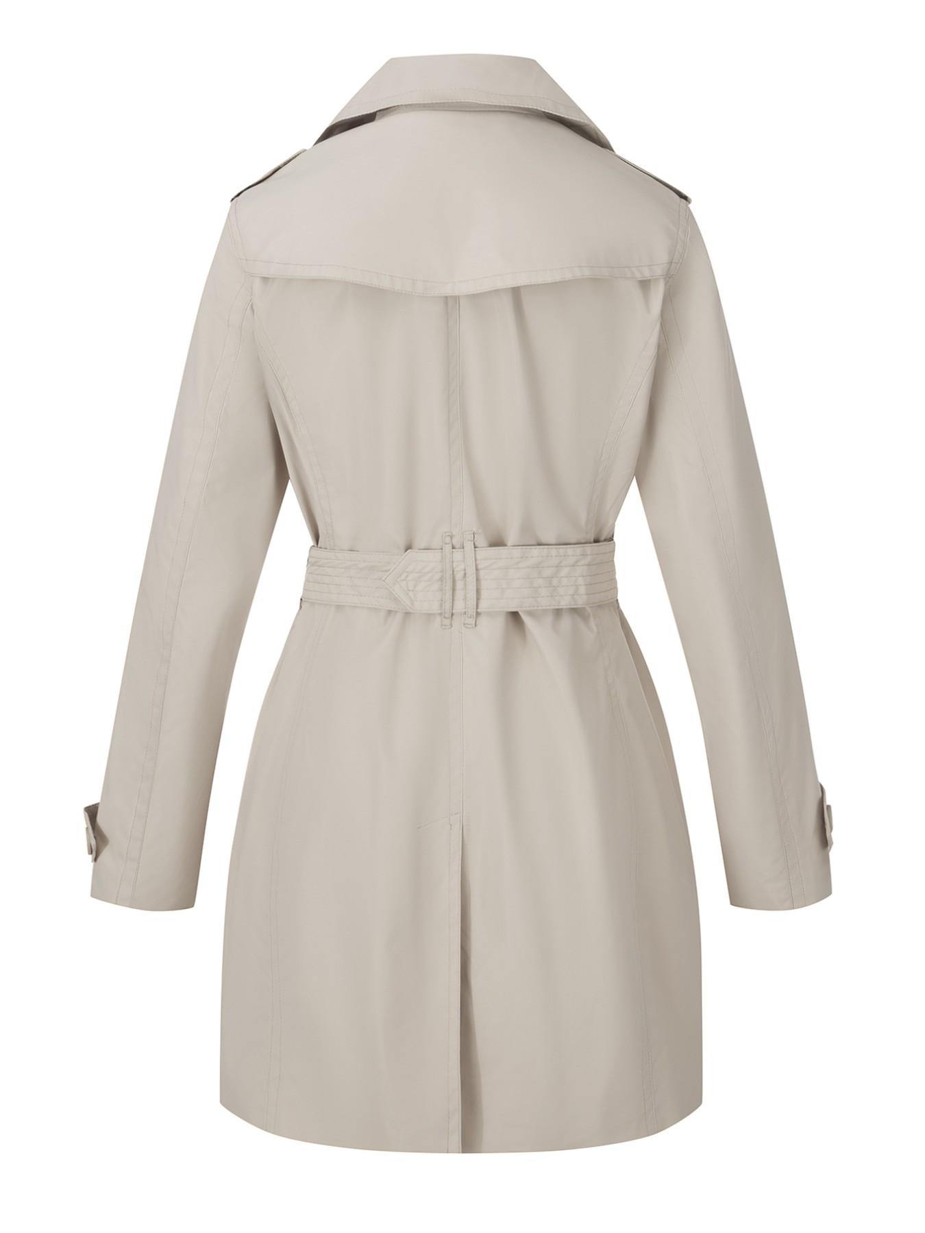 Women's Spring Windbreaker Jacket, Mid-Length Casual Commuter Coat, Long Sleeve Fitted Design with Pockets, Includes Belt, All Seasons