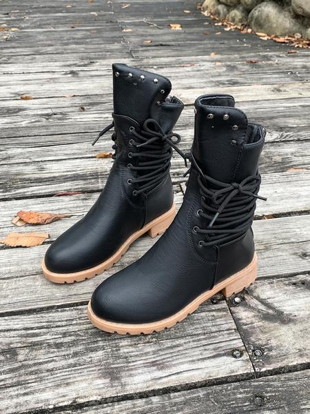 Women's Fashionable Solid Color Lace Up Front Ankle Boots, Casual Comfortable Round Toe Boots for Daily Wear, Trendy All-match Boots for Women & Girls, Walking Shoes