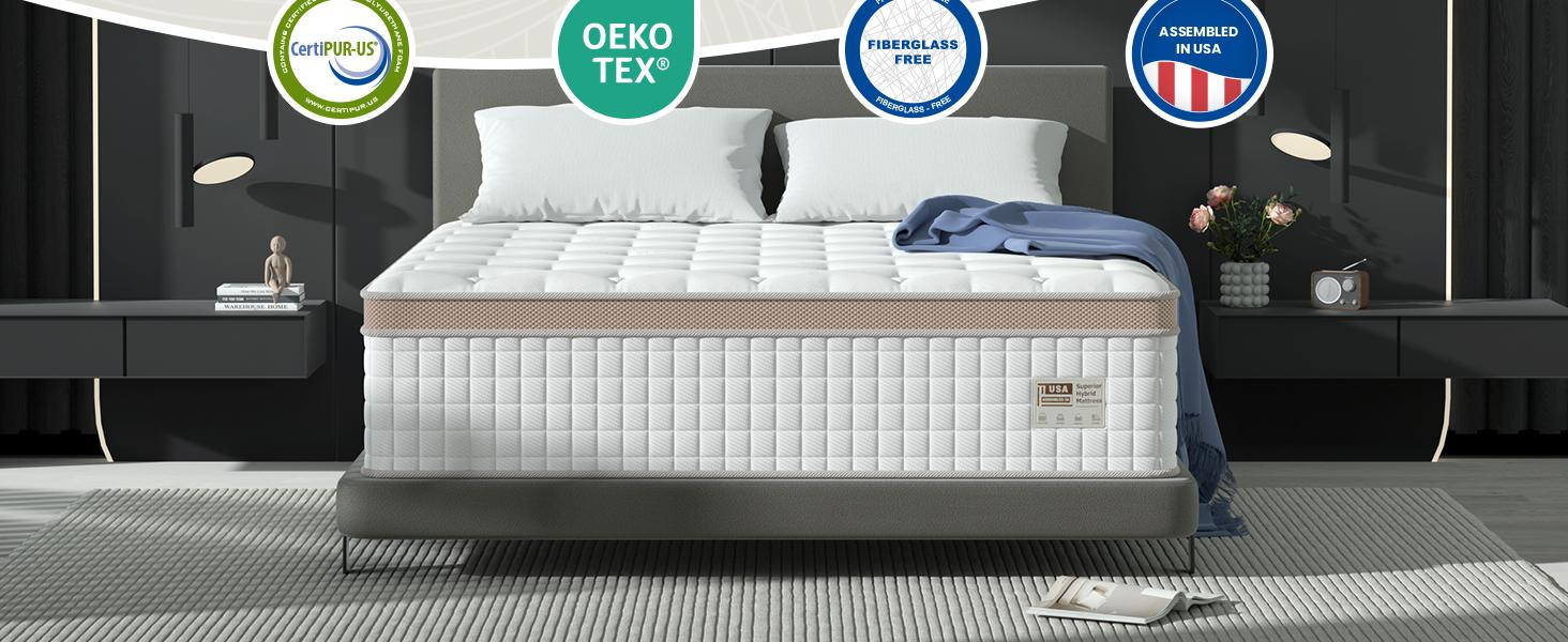 FlexPedic 12-14 Inch Extra Firm Hybrid Mattress, Queen/King, Gel Memory Foam & Pocket Springs for Pressure Relief & Motion Isolation, Fiberglass-Free