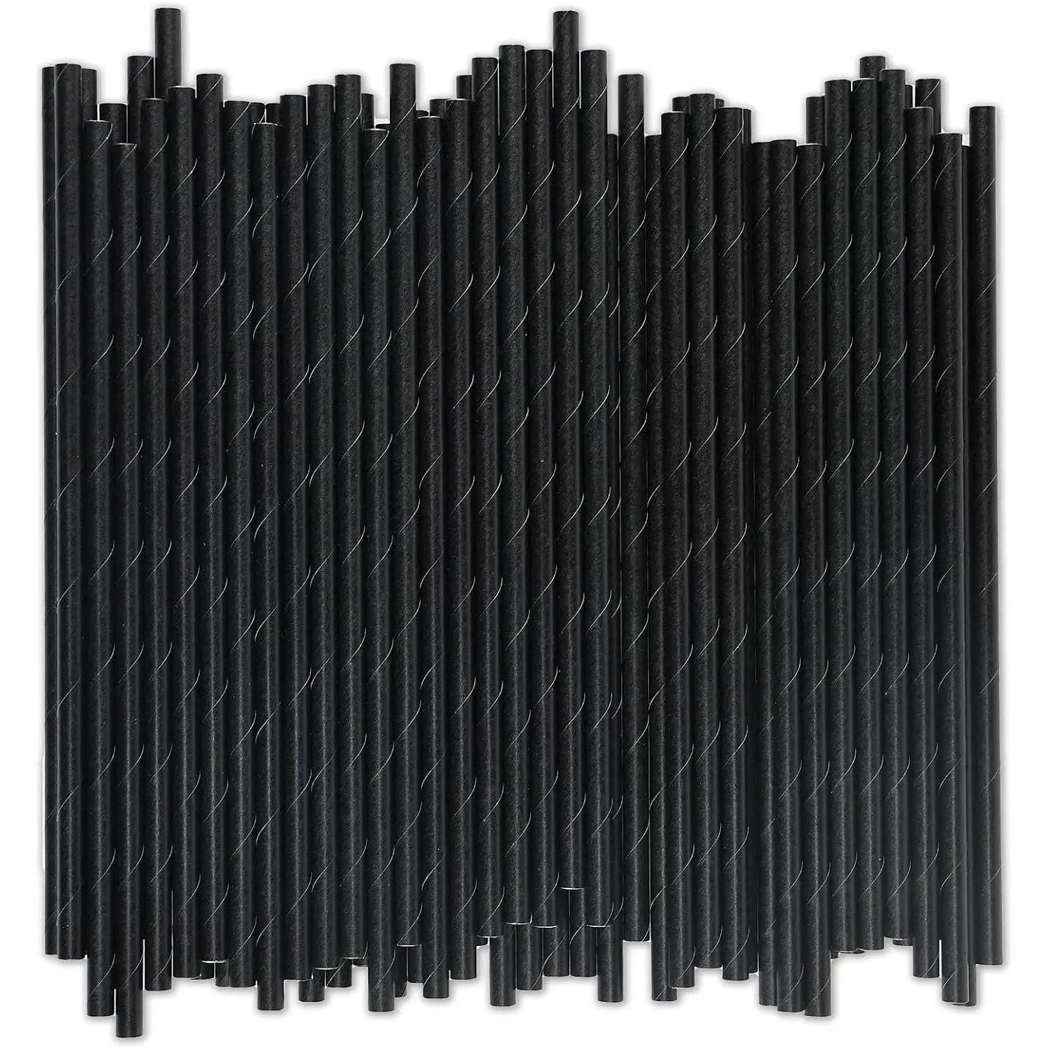 Classic Sturdy Wood Stripe Black Paper Straws - 1000 Count, 7.75"x0.24", 100% Biodegradable Compostable Disposable Bulk Drinking Straws for Coffee Bars, Restaurants
