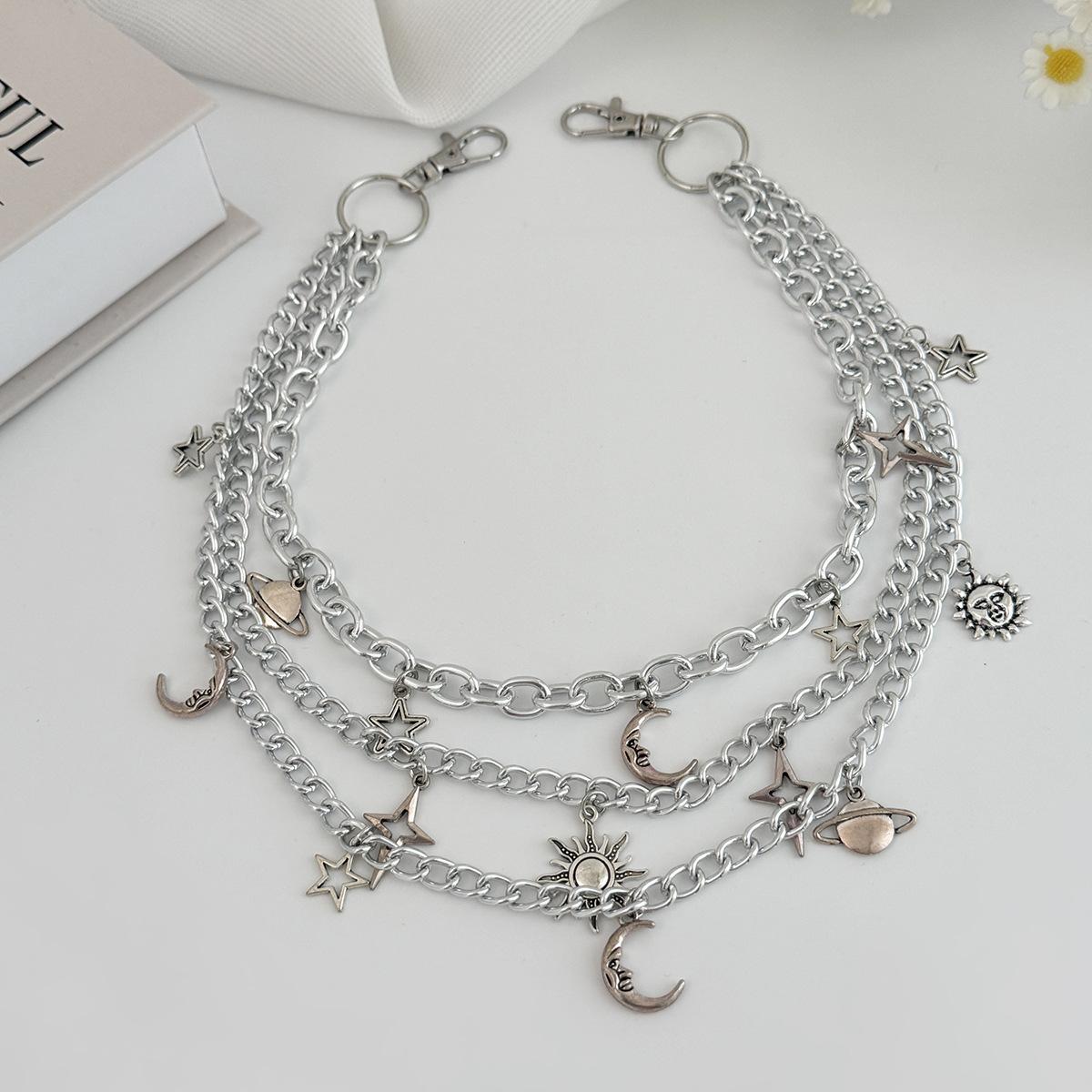 Punk-style jewelry with pentagram chain, jeans chain, hip-hop ins-style planet pendant waist chain accessory