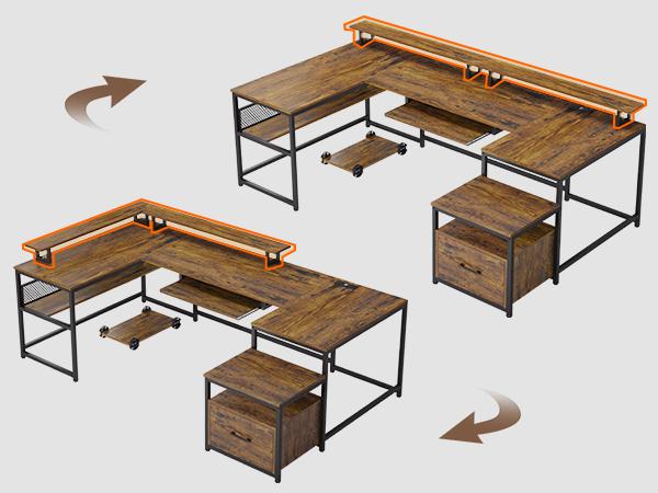 SEDETA 101.5 in. U-Shaped Computer Desk Reversible L-Shaped Desk  L-Shaped Executive Desk, Large Office Desk with Drawers and Lateral File Cabinet, Business Furniture with Storage Shelves, Modern Computer Desk for Home Office