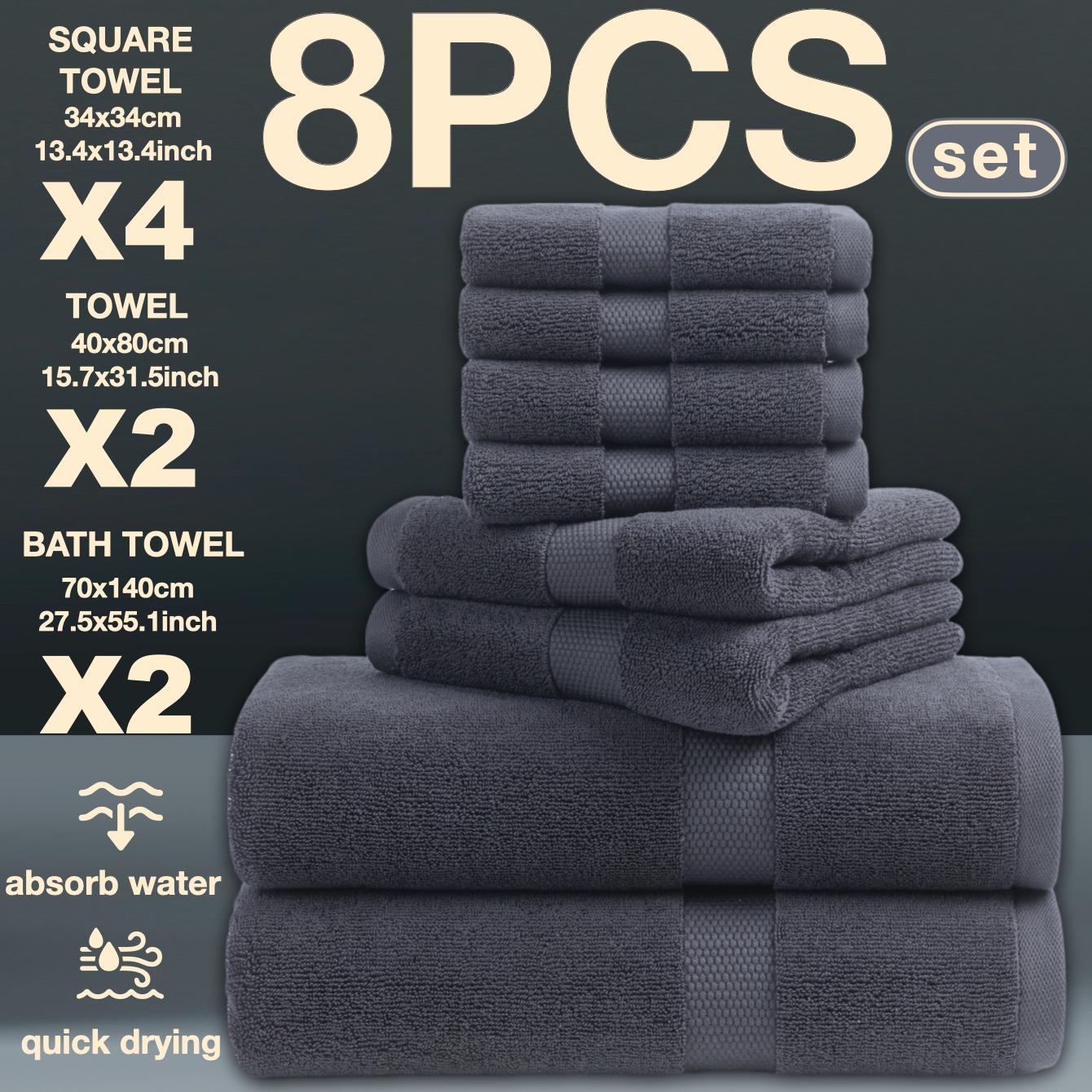 Luxury Bath Towel Set of 8 Pieces, 100% High Absorbent Turkish Towels, 2 Luxury Bath Towels 700gsm, 2 Hand Towels & 4 Face Cloths